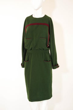 VALENTINO Boutique Vintage 1970s Long Sleeve Olive Green Cocktail Dress Size 10