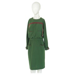 VALENTINO Boutique Vintage 1970s Long Sleeve Olive Green Cocktail Dress Size 10