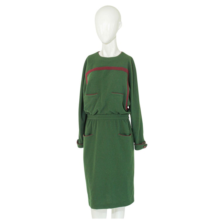 olive green vintage dress Unique Vintage Olive Green Long Sleeve Devon Swing Dress main image 0