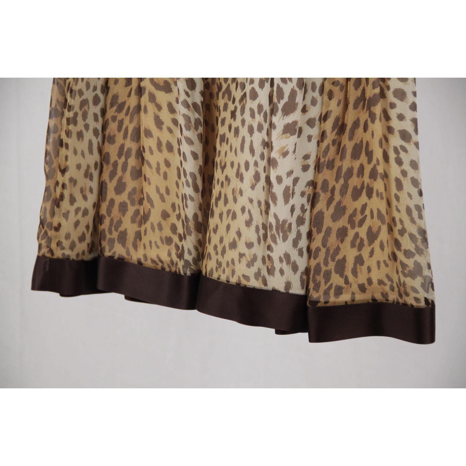 Brown Valentino Boutique Vintage Animal Print Silky Peplum Skirt A Line Size 6