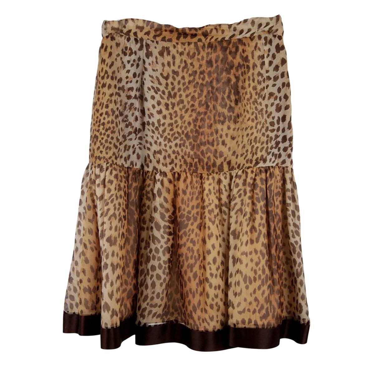 Valentino Boutique Vintage Animal Print Silky Peplum Skirt A Line Size 6
