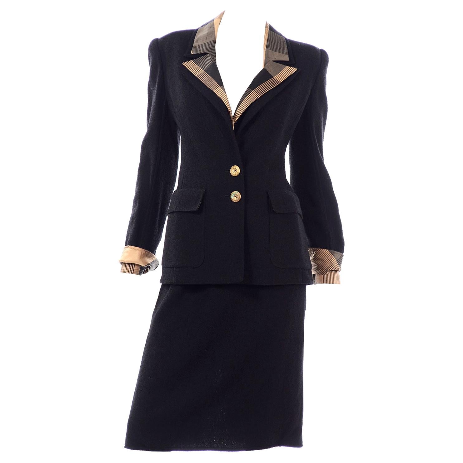 Valentino Boutique Vintage Black Boucle Skirt Suit With 2 Blazers Solid & Plaid