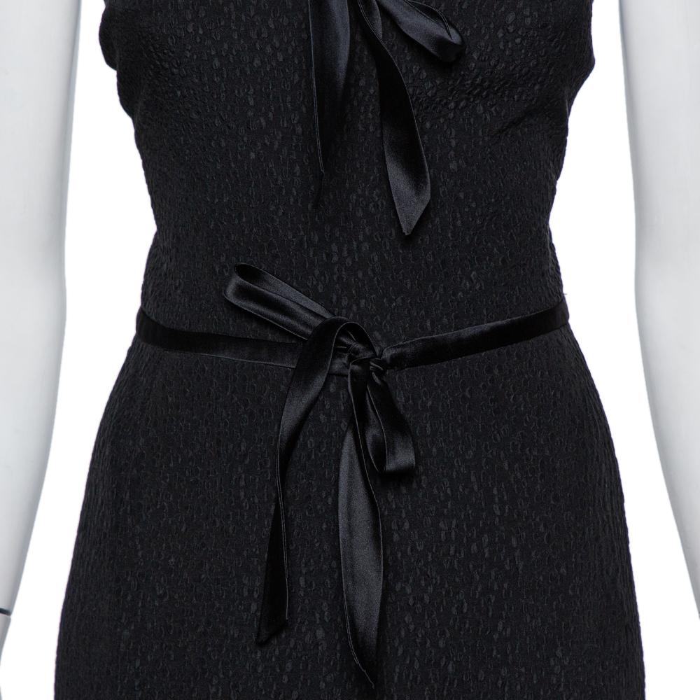 Valentino Boutique Vintage Black Textured Silk & Satin Tie Detail Sleeveless Max In Good Condition In Dubai, Al Qouz 2