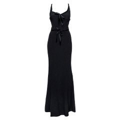 Valentino Boutique Vintage Black Textured Silk 
Satin Tie Detail Sleeveless Max