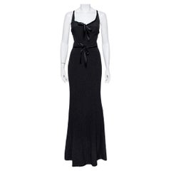 Valentino Boutique Vintage Black Textured Tie Detail Sleeveless Maxi Dress M