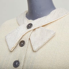 VALENTINO BOUTIQUE Vintage cream wool tweed beaded collar contour bar jacket US8