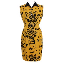 Vintage Valentino Boutique Yellow Black Cotton Animalier Sheath Dress