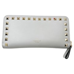 Valentino Brand New Grey Continental Rockstud Zipped Long Wallet