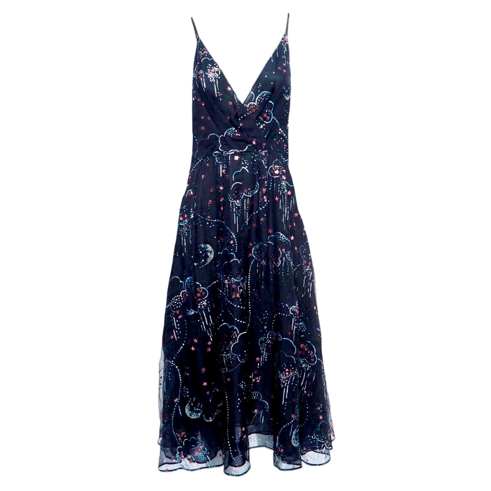 UNWORN  Breathtaking VALENTINO Black Glitter-Embellished Silk Dress Gown 42 For Sale