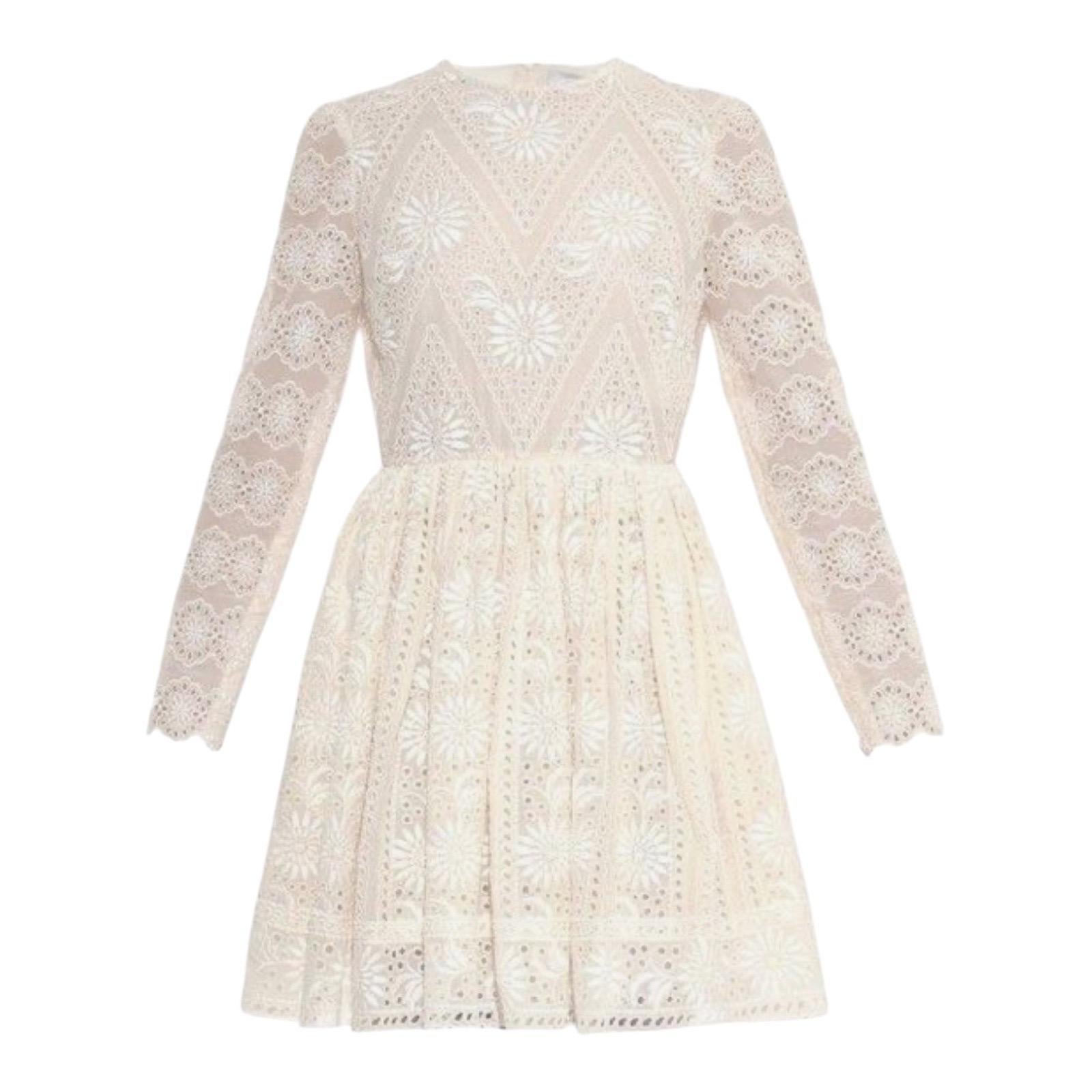 VALENTINO Breathtaking Cream Bridal Eyelet Long Sleeve Embroidered Dress 40