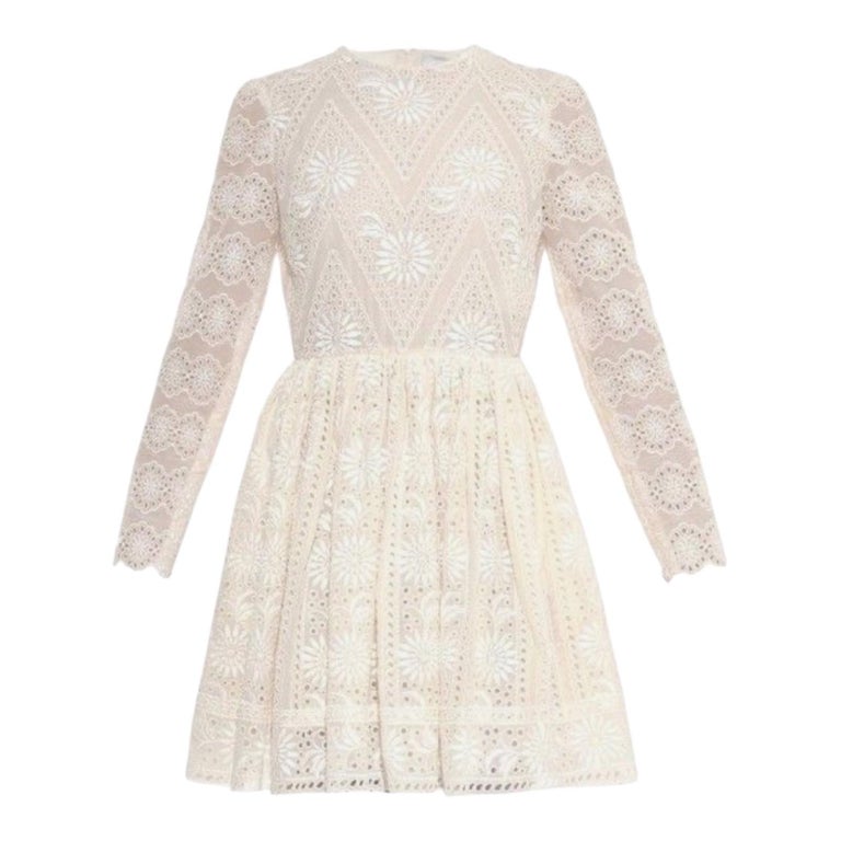 VALENTINO Breathtaking Cream Bridal Eyelet Long Sleeve Embroidered Dress 40  For Sale at 1stDibs