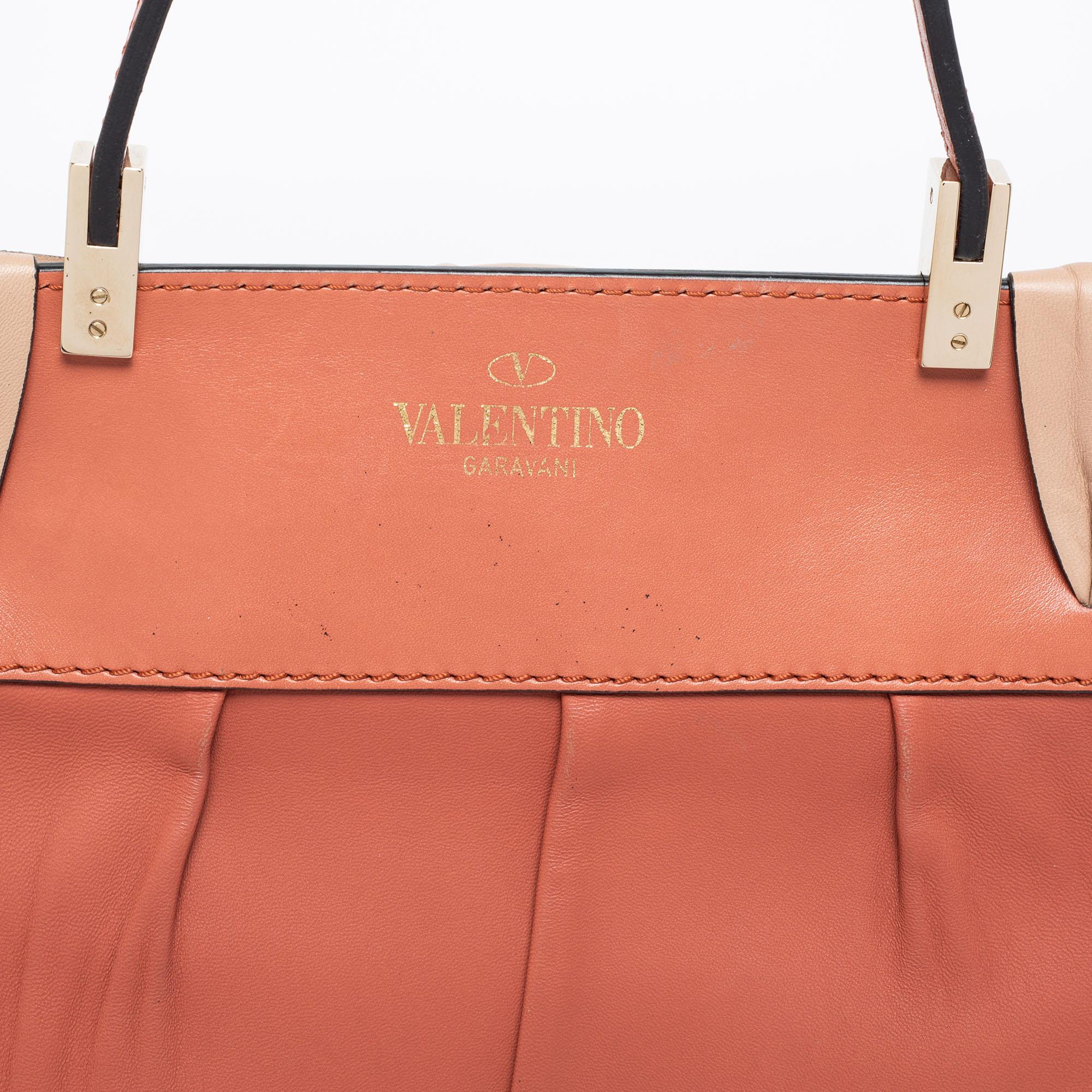 Valentino Brick Brown/Beige Leather Aphrodite Bow Bag 4