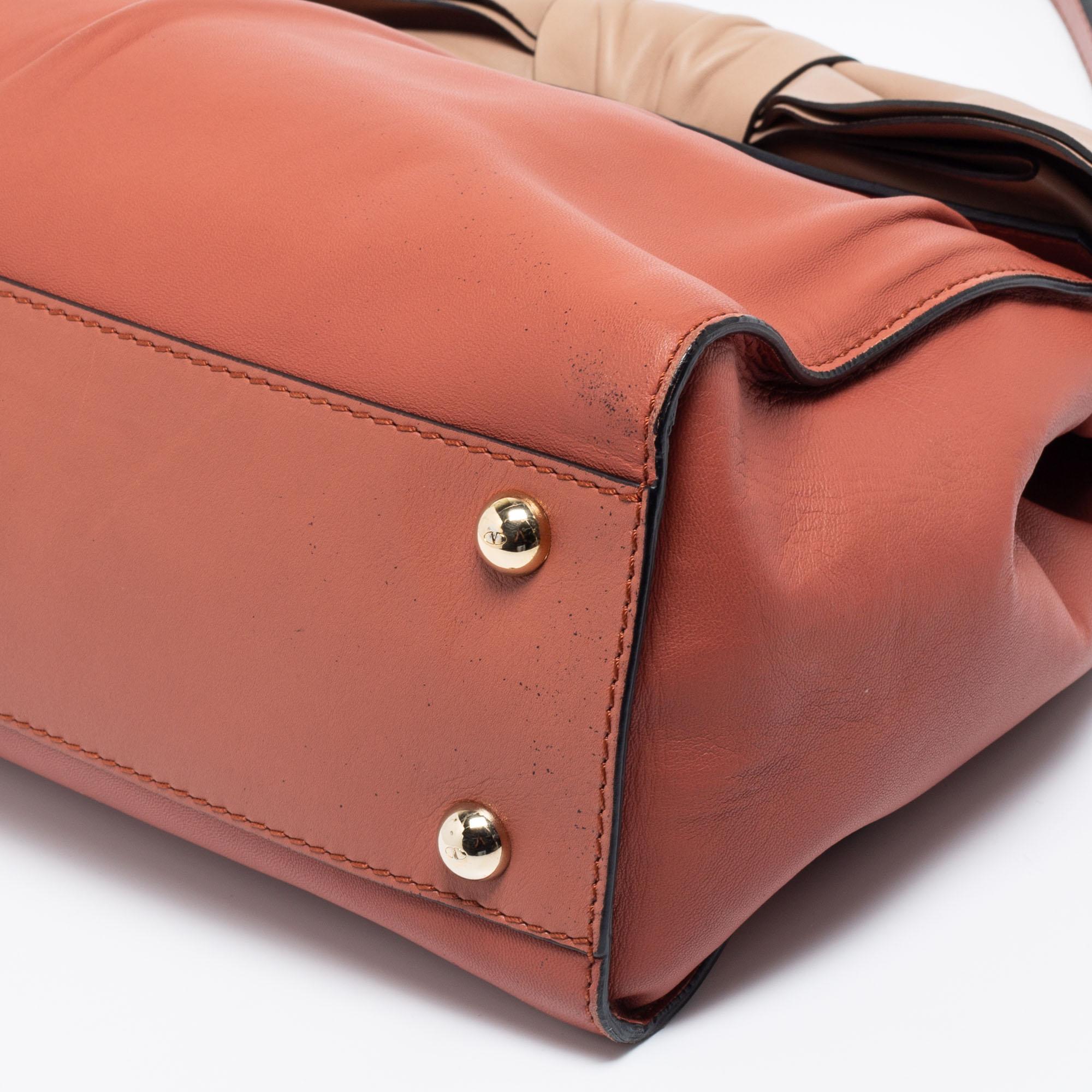 Women's Valentino Brick Brown/Beige Leather Aphrodite Bow Bag