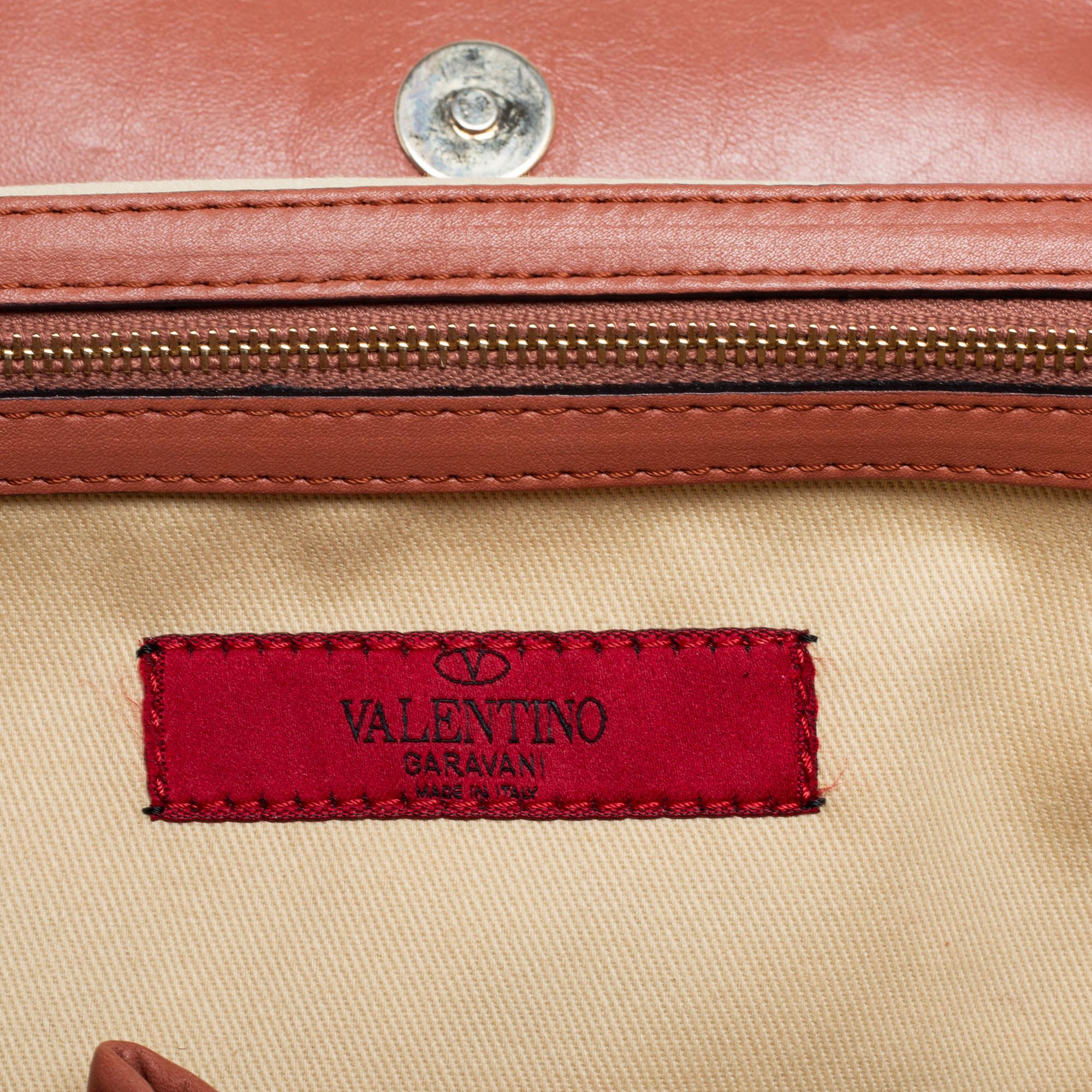 Valentino Brick Brown/Beige Leather Aphrodite Bow Bag In Good Condition In Dubai, Al Qouz 2