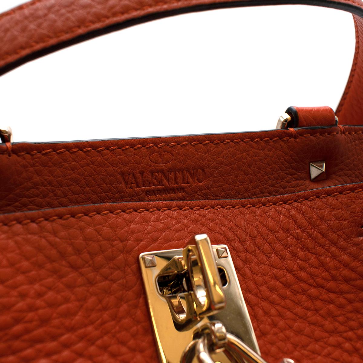 Valentino Brick Orange Grained Leather Shoulder Bag  In Excellent Condition For Sale In London, GB