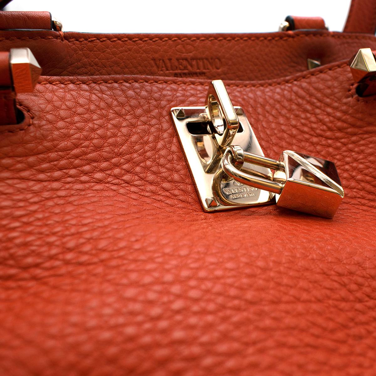 Women's Valentino Brick Orange Grained Leather Shoulder Bag  For Sale