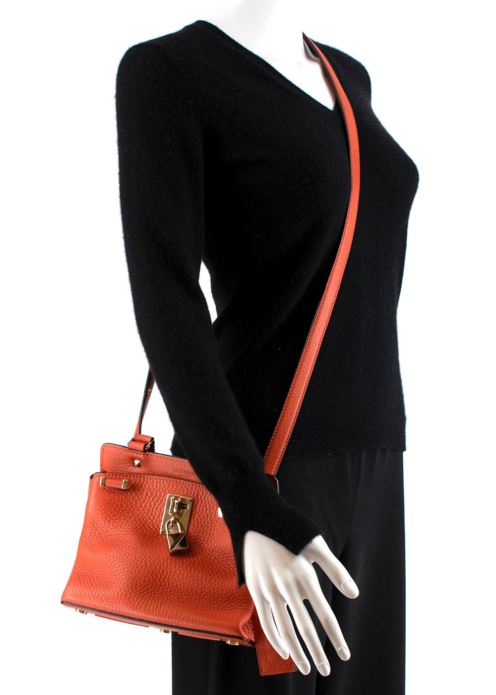 Valentino Brick Orange Grained Leather Shoulder Bag  For Sale 1