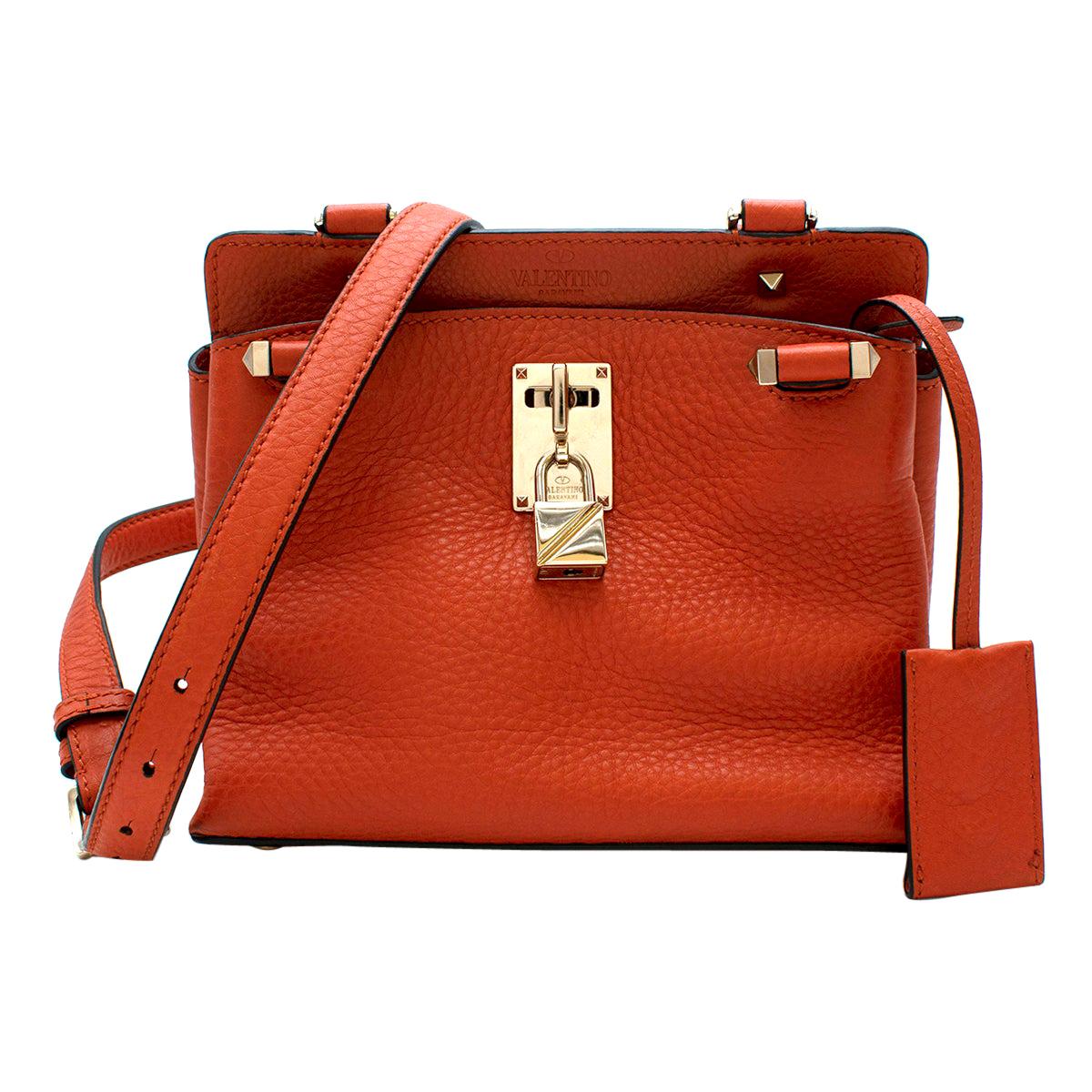 Valentino Brick Orange Grained Leather Shoulder Bag  For Sale