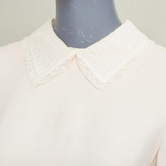 VALENTINO Bridal L'Amour ivory wool crepe silk lace collar A-line dress IT42 M
