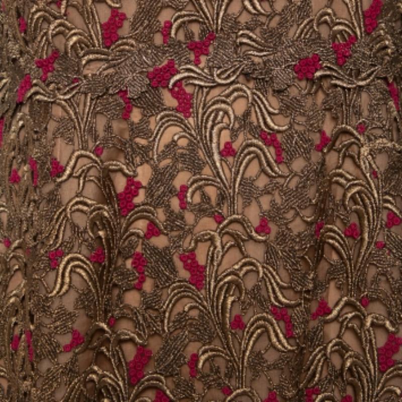 Valentino Bronze Spitze Overlay Etuikleid L (Braun)