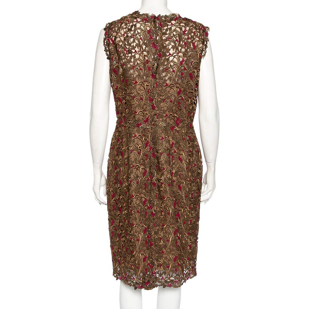 Brown Valentino Bronze Lace Overlay Sheath Dress L For Sale