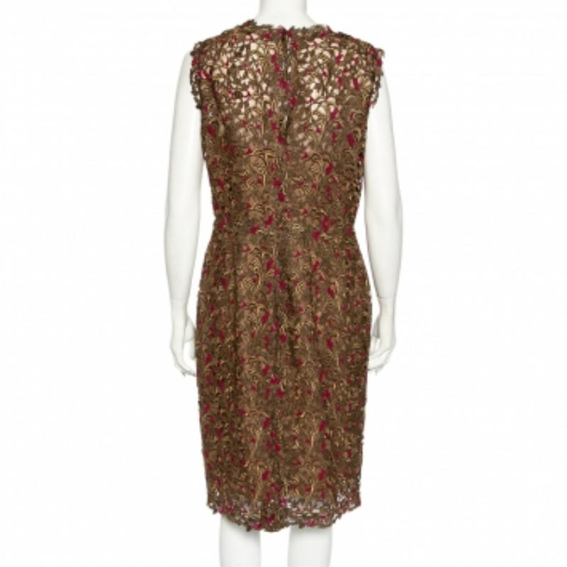 Valentino Bronze Spitze Overlay Etuikleid L 2