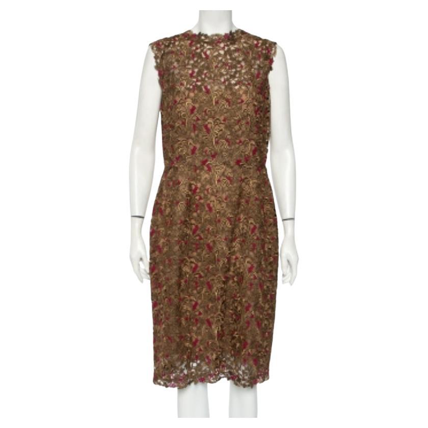 Valentino Bronze Bronze Lace Overlay Sheath Dress L