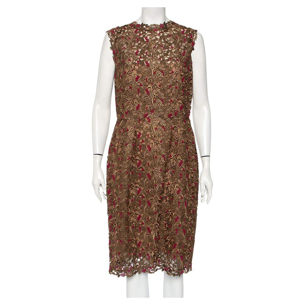 Valentino Bronze Lace Overlay Sheath Dress L For Sale