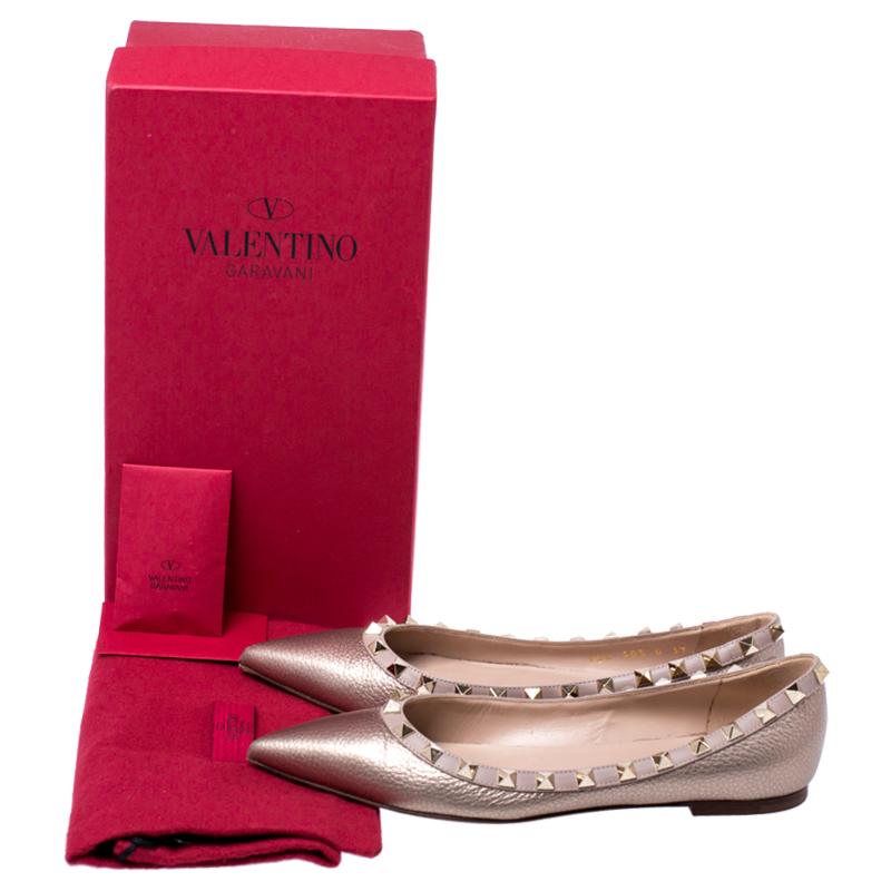 Women's Valentino Bronze Leather Rockstud Ballet Flats Size 37