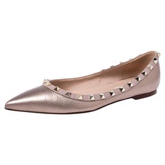 Valentino Bronze Leather Rockstud Ballet Flats Size 37