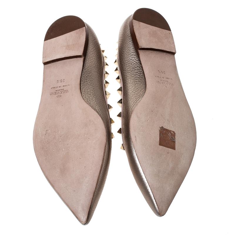 Brown Valentino Bronze Leather Rockstud Ballet Flats Size 39.5