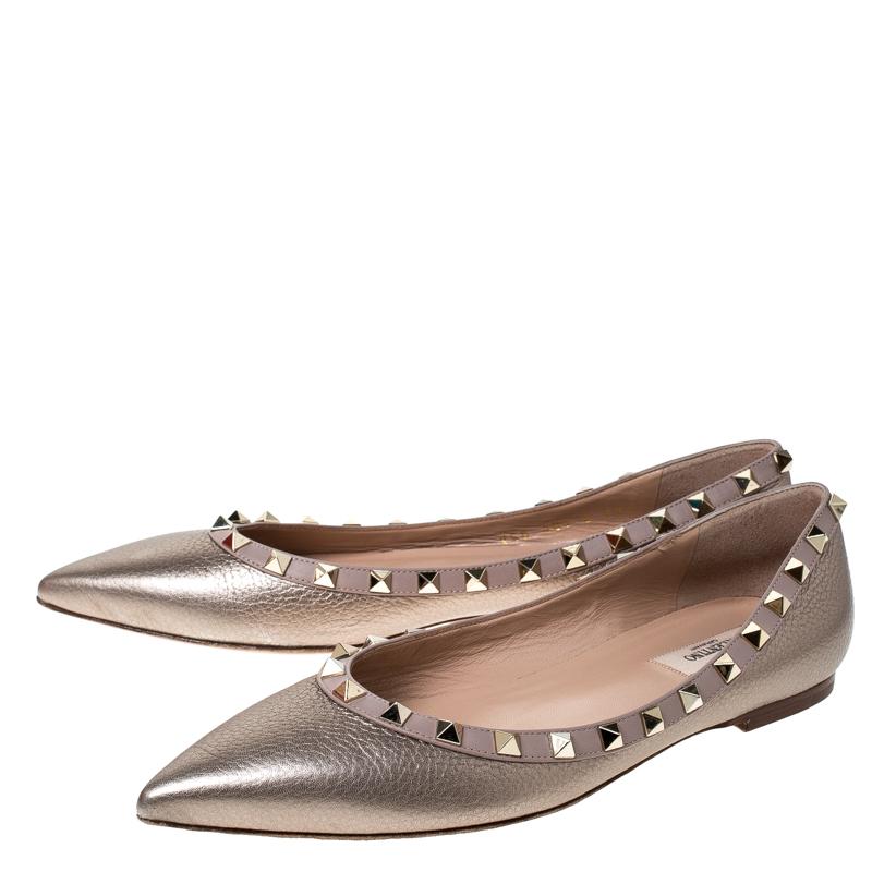 Valentino Bronze Leather Rockstud Ballet Flats Size 39.5 1