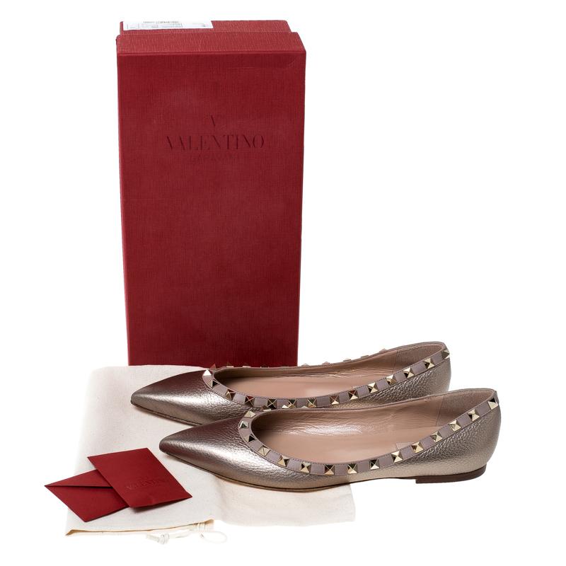 Valentino Bronze Leather Rockstud Ballet Flats Size 39.5 2