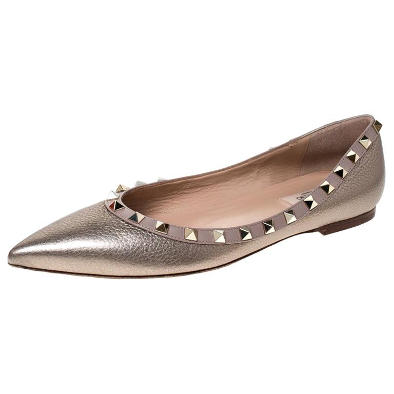 Valentino Bronze Leather Rockstud Ballet Flats Size 39.5