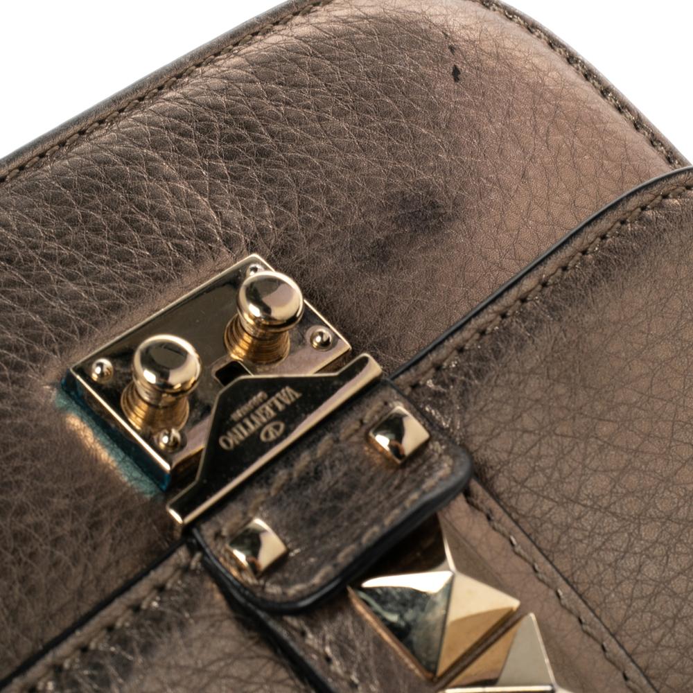 Valentino Bronze Leather Small Rockstud Glam Lock Shoulder Bag 3