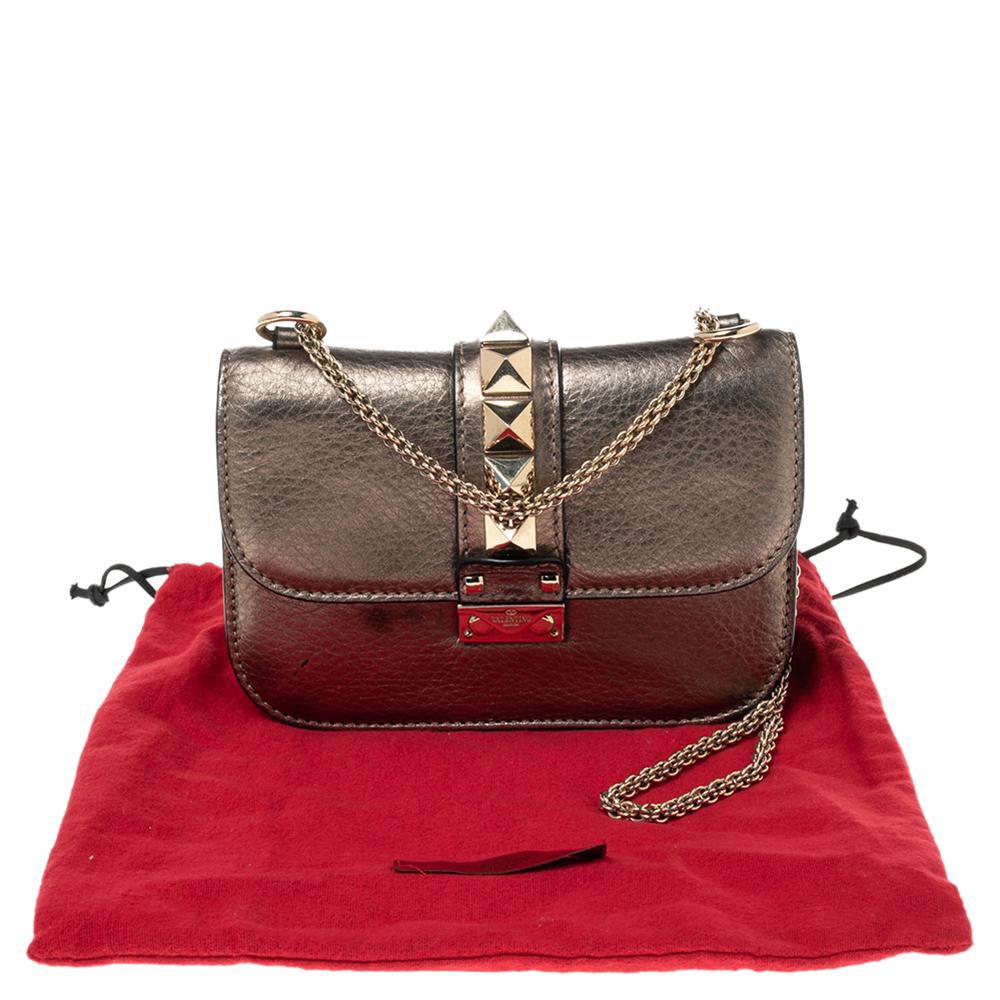 Valentino Bronze Leather Small Rockstud Glam Lock Shoulder Bag 4
