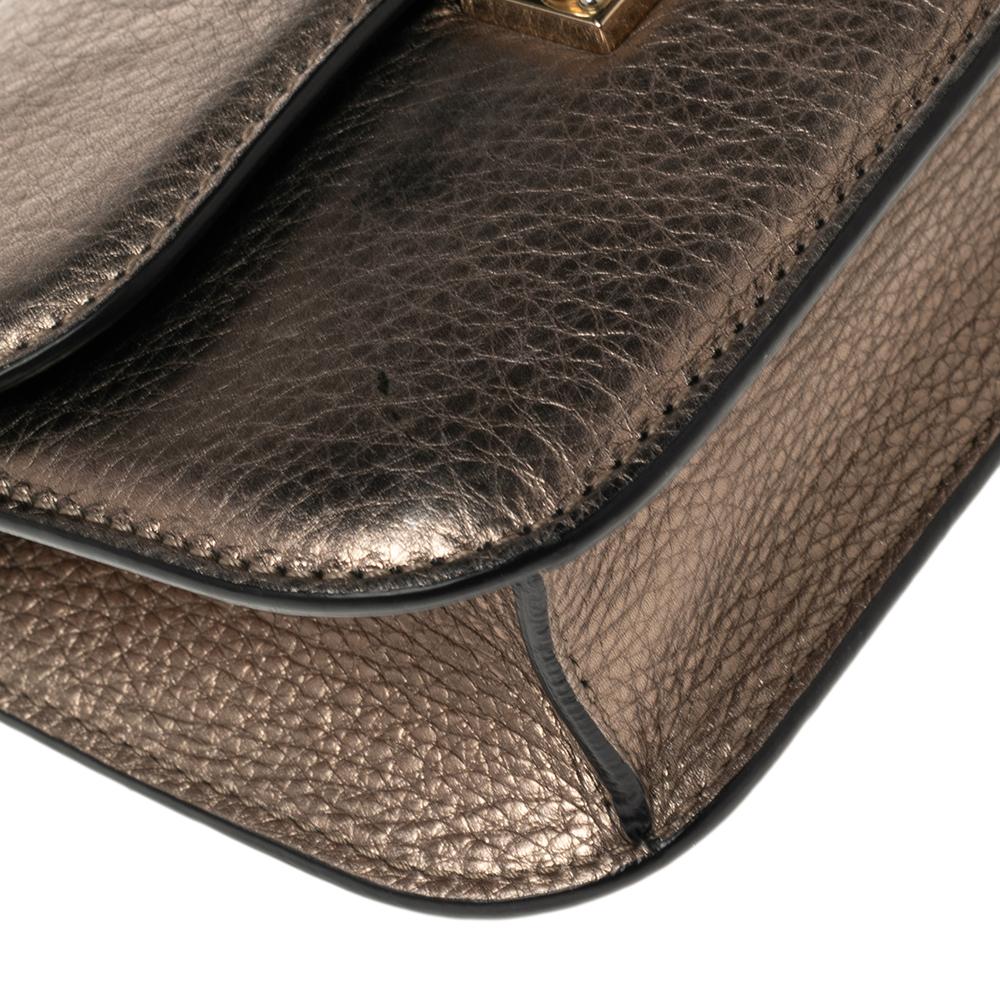 Gray Valentino Bronze Leather Small Rockstud Glam Lock Shoulder Bag