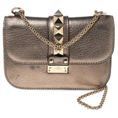 Valentino Bronze Leather Small Rockstud Glam Lock Shoulder Bag