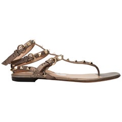 Valentino Bronze Rockstud T-Strap Sandals