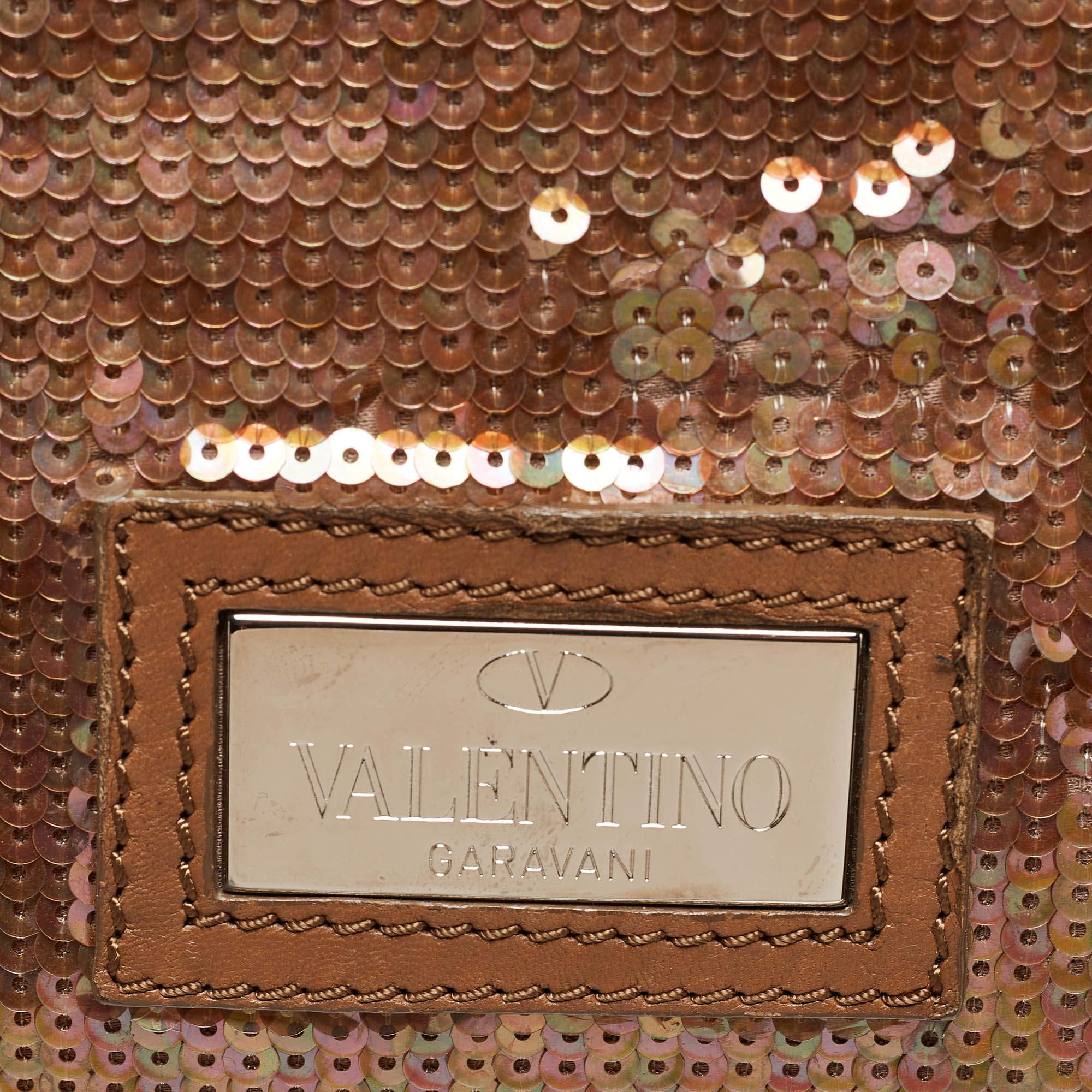 Valentino Bronze Sequins and Leather Petale Tote 16