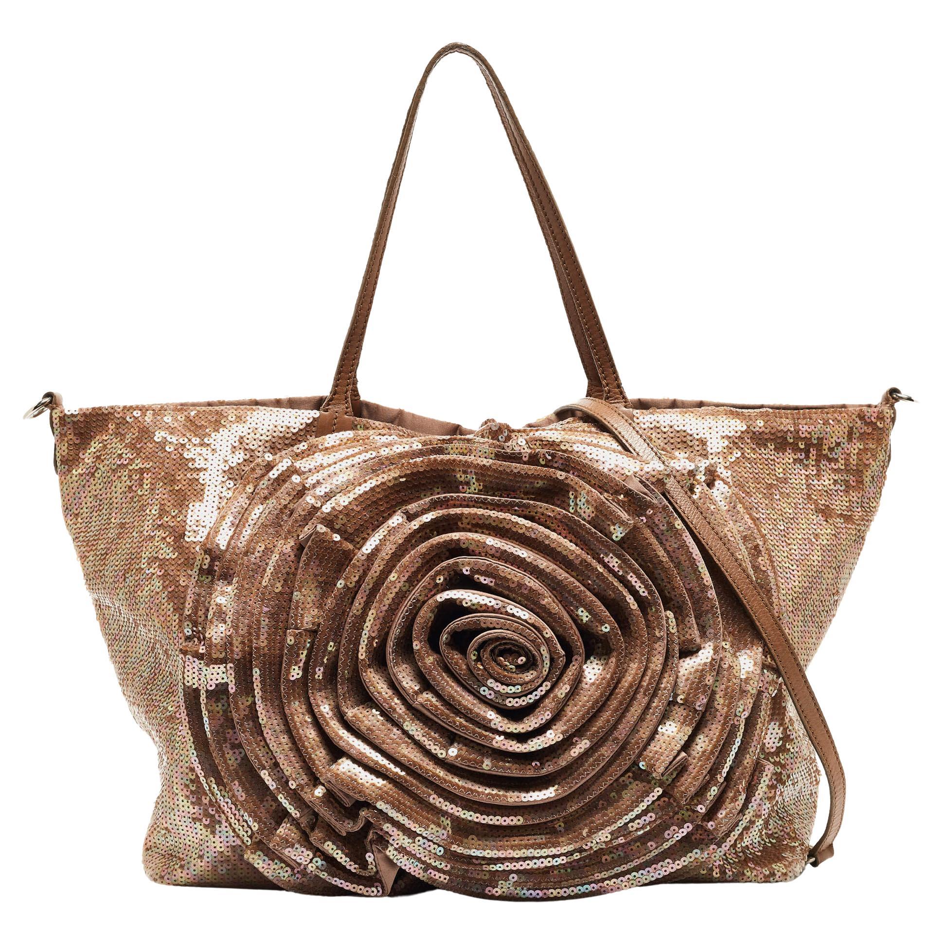Valentino Bronze Sequins and Leather Petale Tote