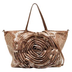 Valentino Bronze Sequins and Leather Petale Tote