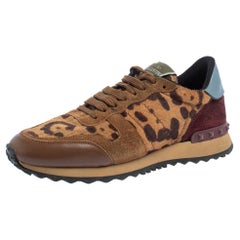 Valentino Brown Animal Print Calf Hair, Suede and Leather Low Top Size 39.5