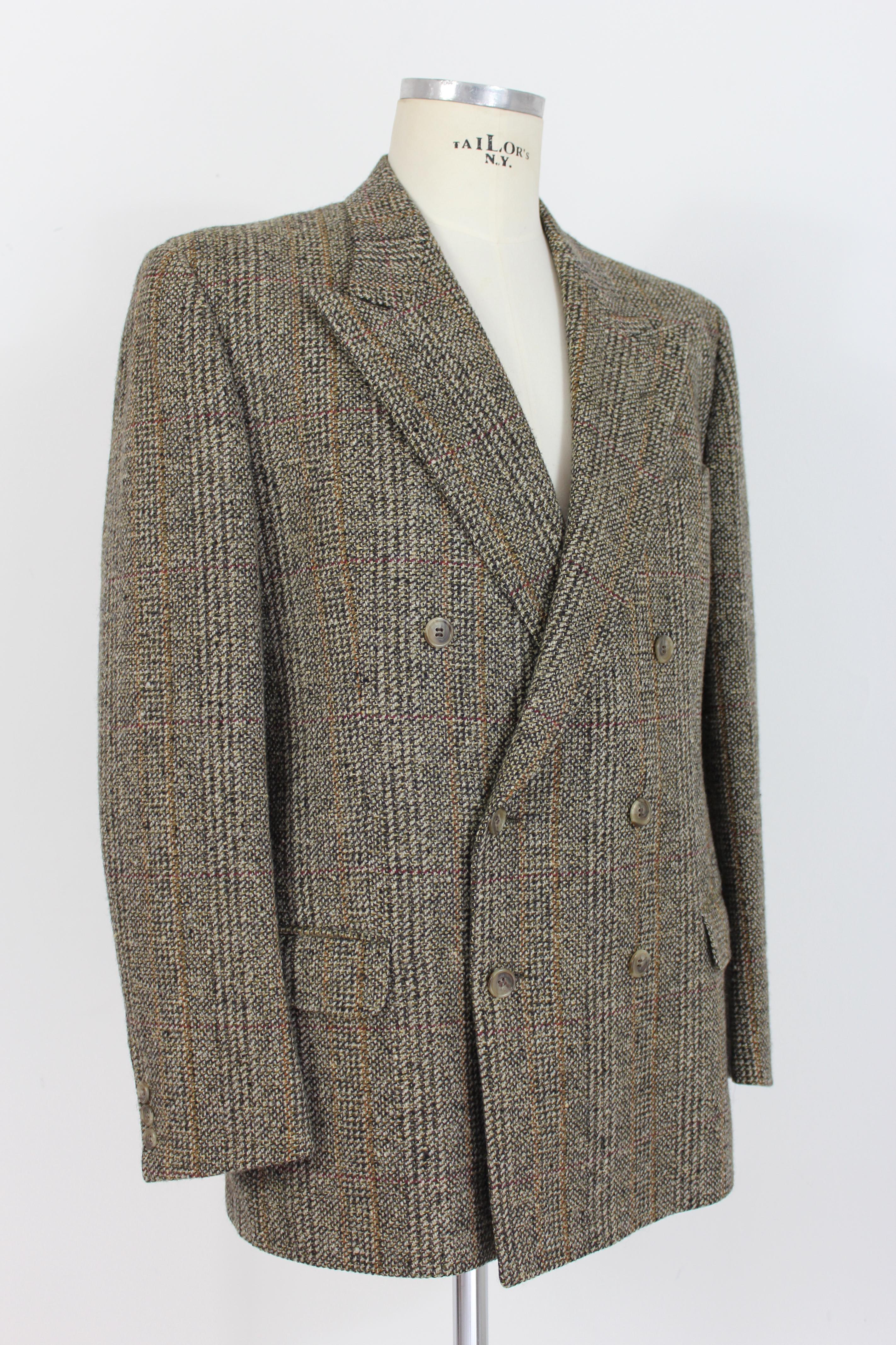 Gray Valentino Brown Beige Wool Tweed Double Breasted Jacket