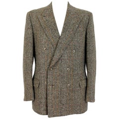 Vintage Valentino Brown Beige Wool Tweed Double Breasted Jacket