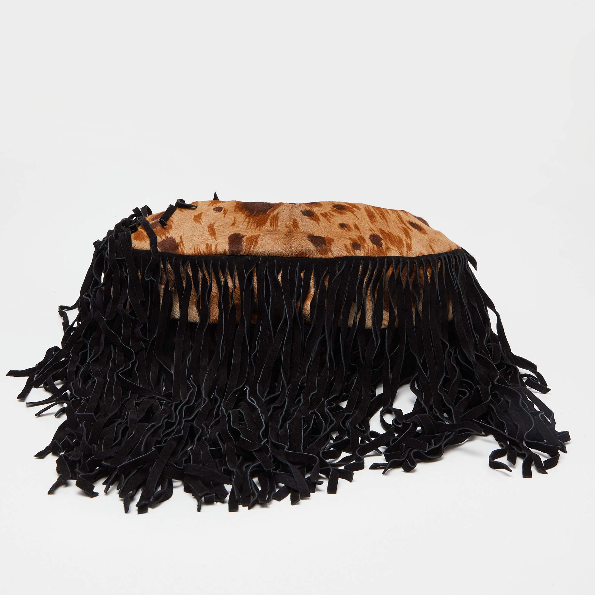 Valentino Brown/Black Calfhair and Suede Fringe Hobo For Sale 1