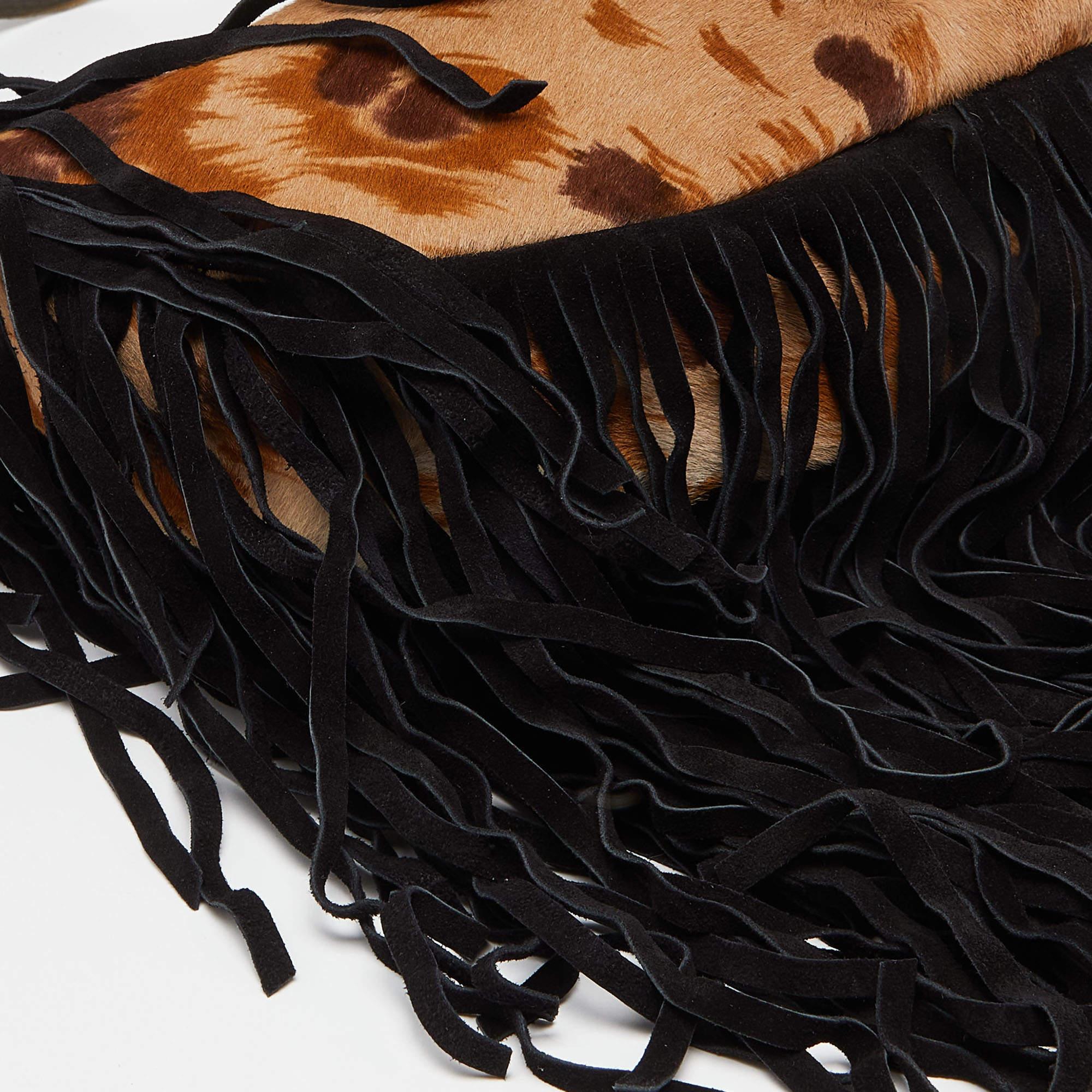 Valentino Brown/Black Calfhair and Suede Fringe Hobo For Sale 2