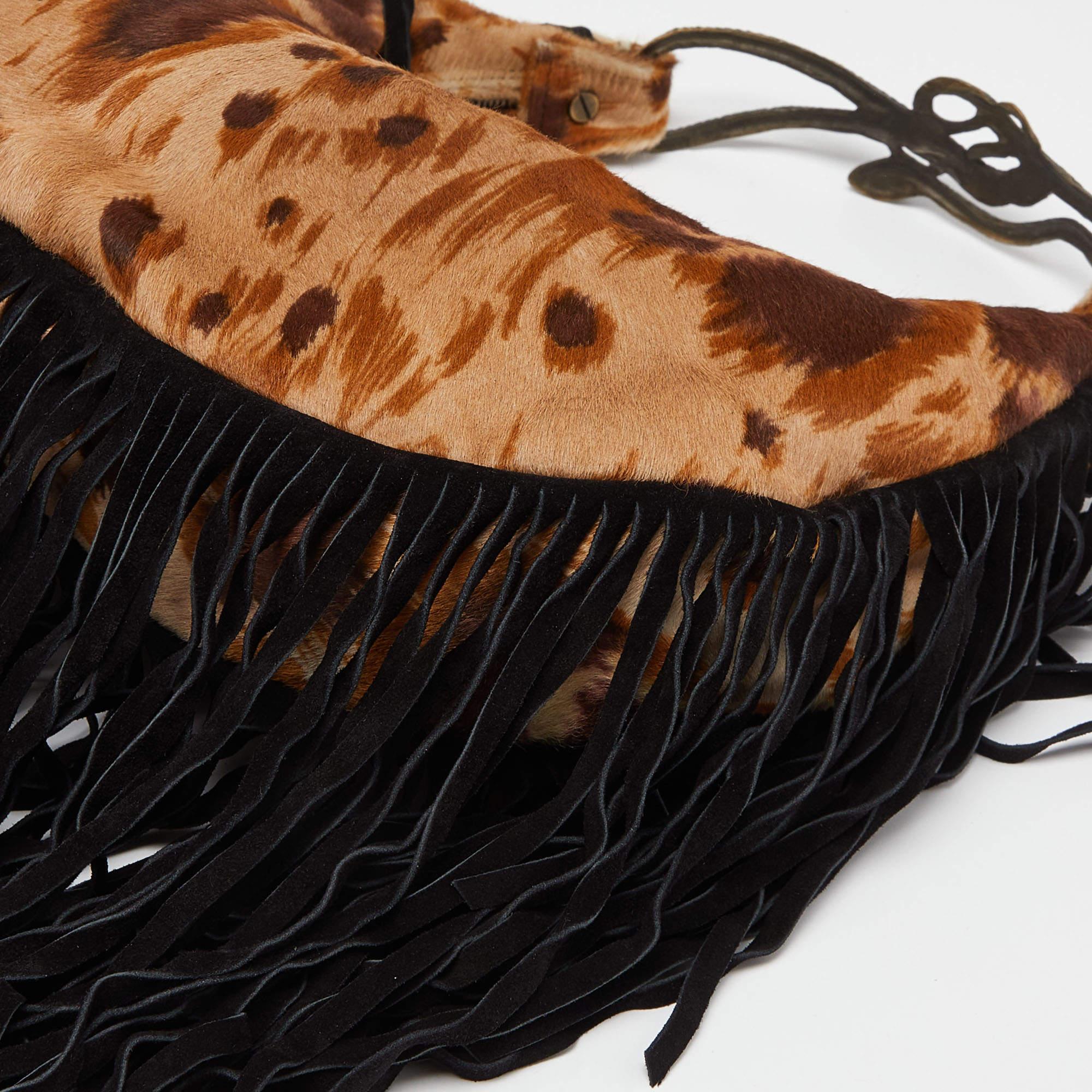 Valentino Brown/Black Calfhair and Suede Fringe Hobo For Sale 3