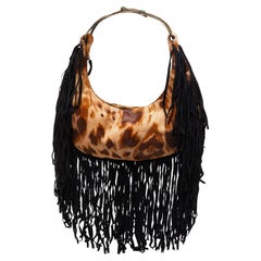Valentino Brown/Black Calfhair and Suede Fringe Hobo
