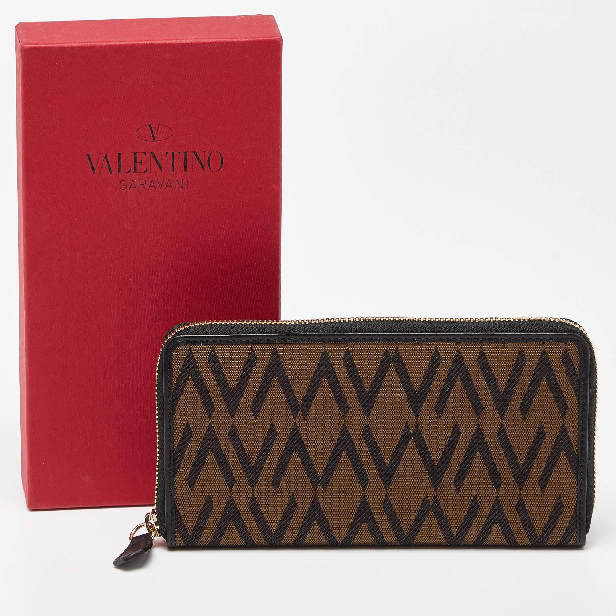 Valentino Brown/Black Canvas and Leather Zip Around Wallet For Sale 6
